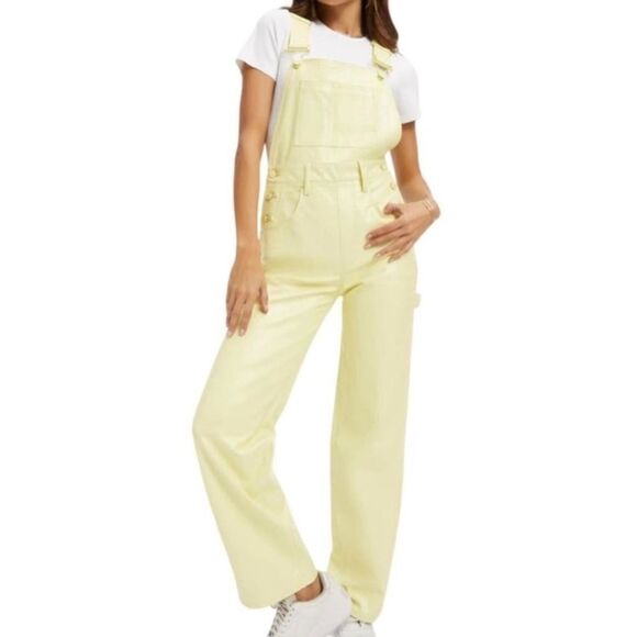 Good American Faux Leather Straight Leg Overalls Key lime color - Picture 4 of 6